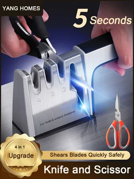 

Knife Sharpeners Scissor 4 in 1 Professional Sharp Knives Scissor 4 Stages Diamond Stone Non-slip Manual Kitchen Sharpening Tool