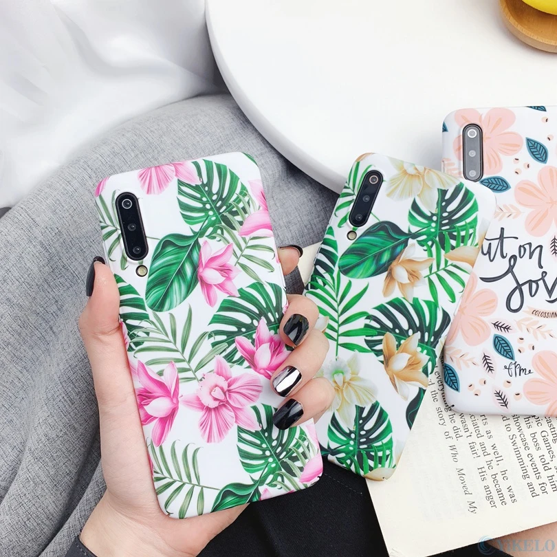 

Luminous Tropical Leaf Case For Xiaomi Mi 8 9 Mi8 Mi9 Colorful Floral Back Cover Fundas For Redmi Note 7 Note7 Pro Hard PC Cover