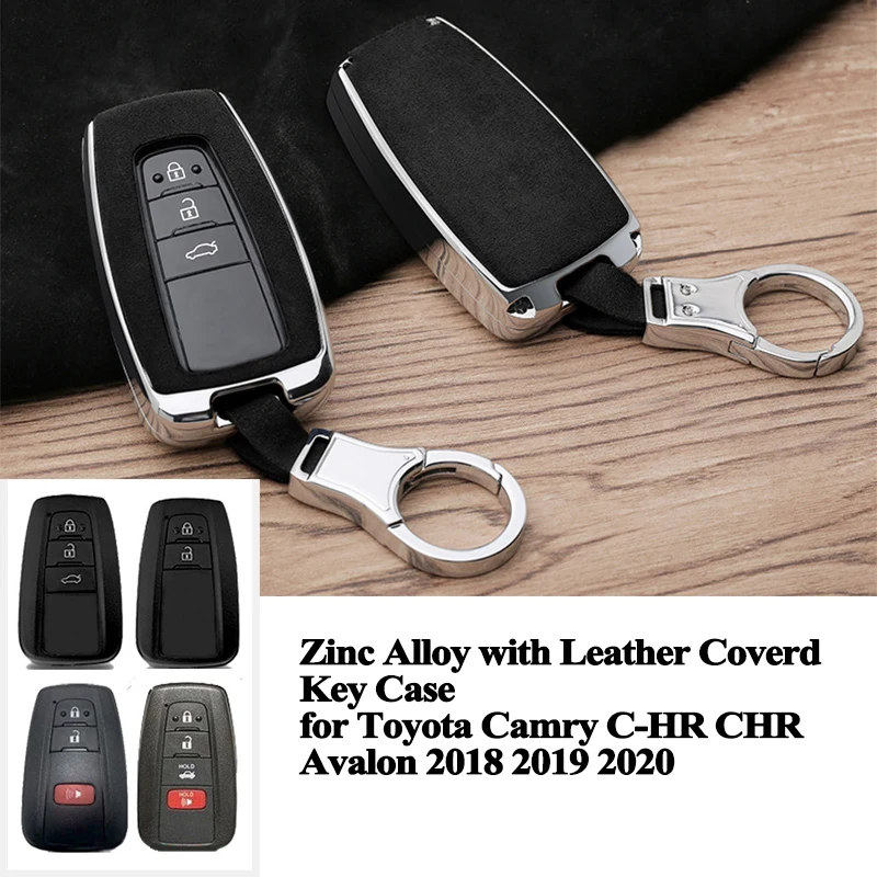 

1pc Zinc Alloy Leather Covered Car Key Case Cover Shell Styling Car Accessories for Toyota Camry CHR C-HR Avalon 2018 2019 2020