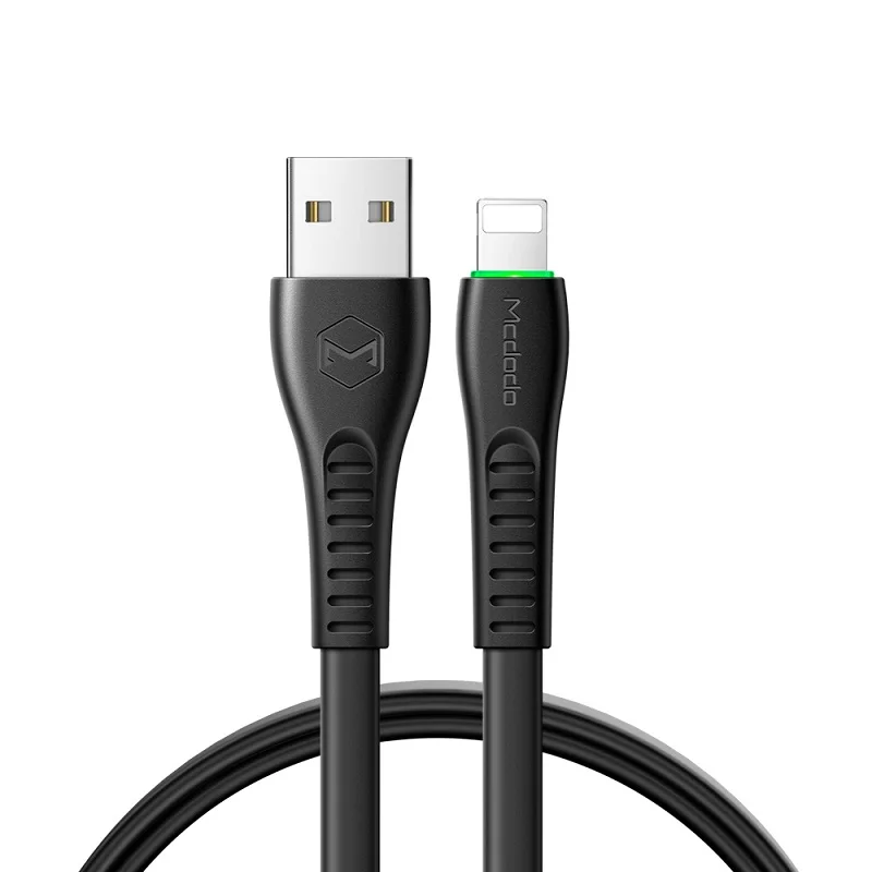 MCDODO USB кабель 2A Быстрая зарядка Телефон Зарядное устройство Шнур данных светодиодный USB кабель для iPhone X XS MAX XR 8 7 6S Plus iPad mini IOS 1,8 мм - Цвет: For iPhone Black