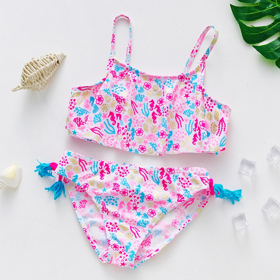 Swimsuit Girls Tankini Tassel Beach-Wear Two-Pieces Children Summer for ST216 2-16Y Pop