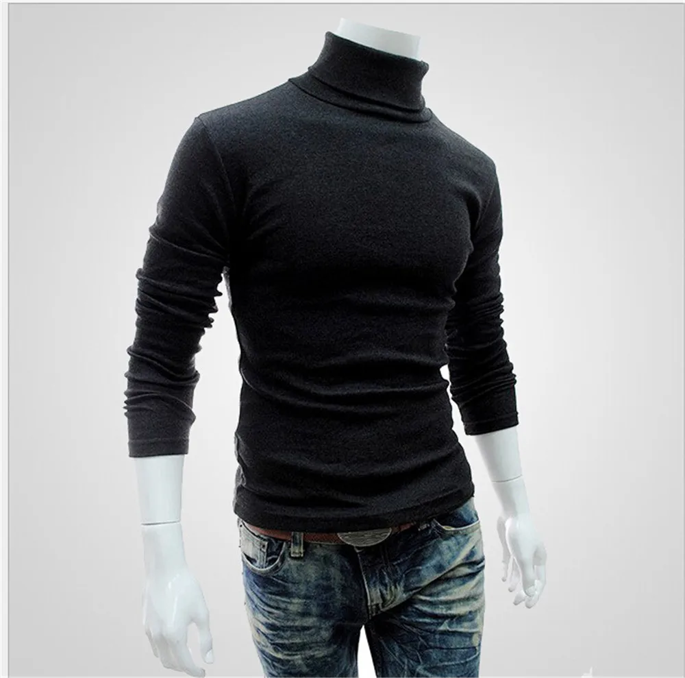 Модная мужская Водолазка с длинным рукавом, теплые свитшоты, водолазка, джемпер, пуловер, вязаный свитер - Цвет: Серый