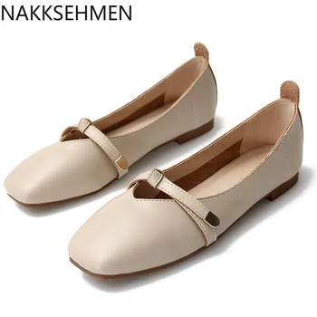 

2020 New Square Head Single Shoes Women's Shoes Soft Bottom Shallow Mouth Flat Botton Width Feet Fat Large Size Women's Shoes