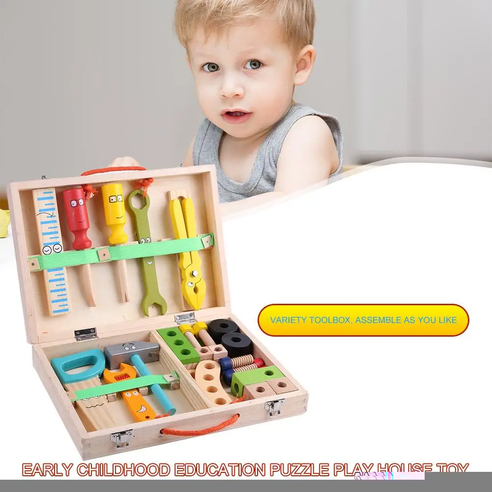 Baby Wooden Toy Toolbox Children's Repair Tool Set Multifunctional Puzzle Portable Box Educational | Игрушки и хобби