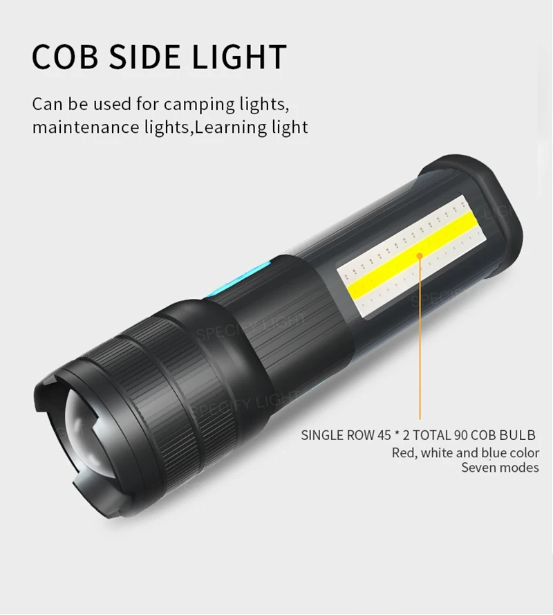 High Bright COB Flashlight Zoomable Multifunction Waterproof Lamp Focus USB Charging Power Bank 7 Switch Mode with Strong Magnet (14)