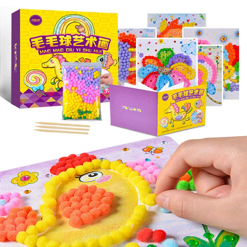 

Kids Creative DIY Plush Ball Painting Diamond Stickers Toys Children Educational Handmade Material Cartoon Puzzles Crafts Toy
