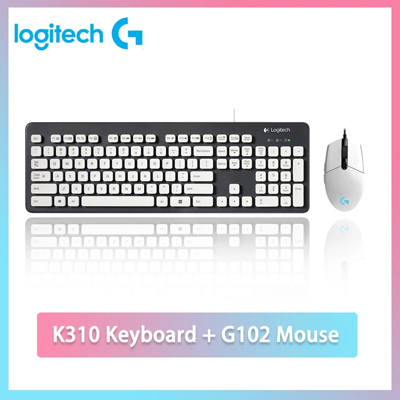 Logitech K310 моющаяся Водонепроницаемая USB Проводная клавиатура и мышь G102 для ПК