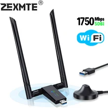

Zexmte Dual Band Wifi Adapter USB3.0 Wireless Network Card 2Antenna 1750Mbps Dongle Adapter for PC Win10-7/XP/Vista/Mac OS/Linux