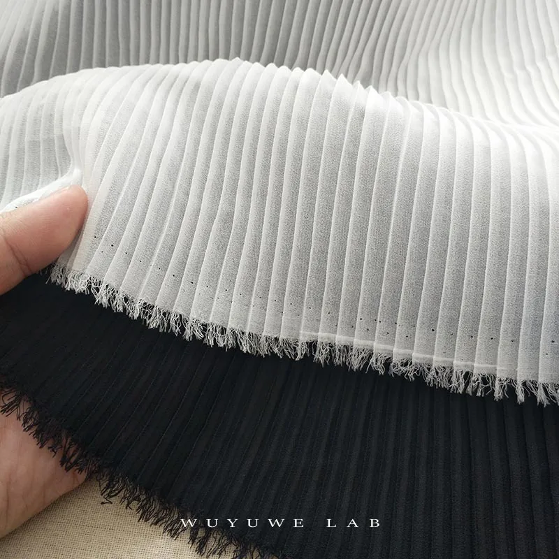 1M Pleated Chiffon Fabric Craft Material Dress Skirt Cloth DIY New White Black 