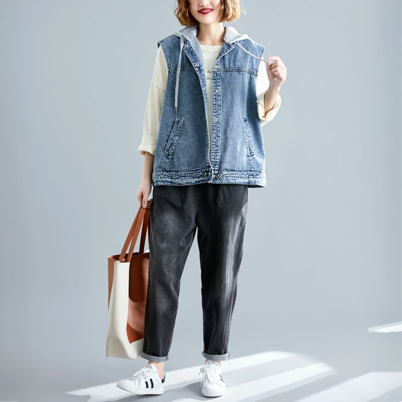 Большие размеры корейский стиль однотонный жилет без рукавов Джинсовая куртка пальто женские осенние большие размеры s Джинсы Кардиган джинсовые куртки Большие размеры 4XL