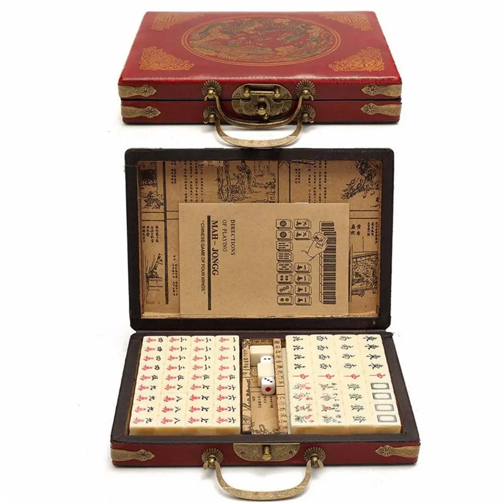 

Portable Chinese Chinese Version Mahjong Set 144 Pcs MahJong Set Party Game Board Game Entertainment Chinese Toy With Box