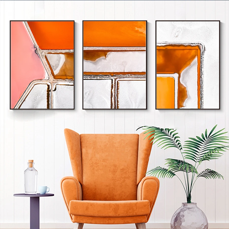 

Orange Abstract Geometric Wall Art Pictures Canvas Painting Gallery Poster Modern Print Interior for Living Room Home Decor