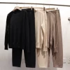 Fashion High Quality Women's Luxury Two Pieces 100%Cashmere Wool Suits Female Warm Cashmere Knit Tops +  Wool Pant Sets WY564 4