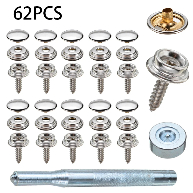 62pcs/set Marine Boat Canvas Stainless Steel Fastener Snap Press Stud Cap Button Marine Hardware Boat Snap Fasteners Press