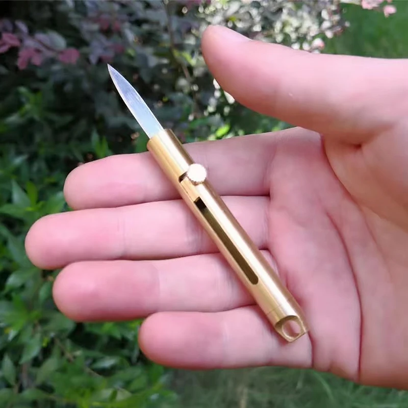 bushcraft Camping hunting Brass EDC Mini Knife Self-defense Keychain Folding Tools Outdoor Portable Paper Knife gadget for man - Цвет: GOLd