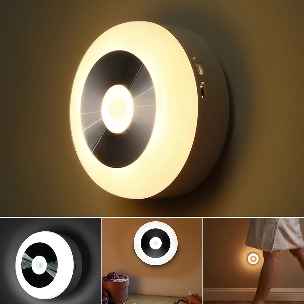 

Warm White/White Rechargeable/Battery Powered LED Night Light Human Body Motion Sensor Infrared Hanger Magnetic Night Lamp