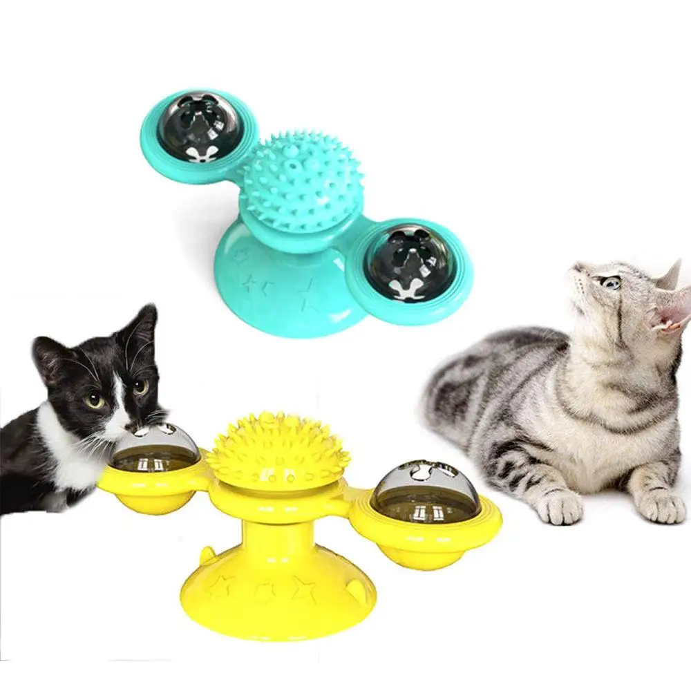 Windmill Toys For Cat Puzzle Whirling Turntable With Brush Cat Play Game Toys Windmill Kitten Interactive Toys Supplies Pet