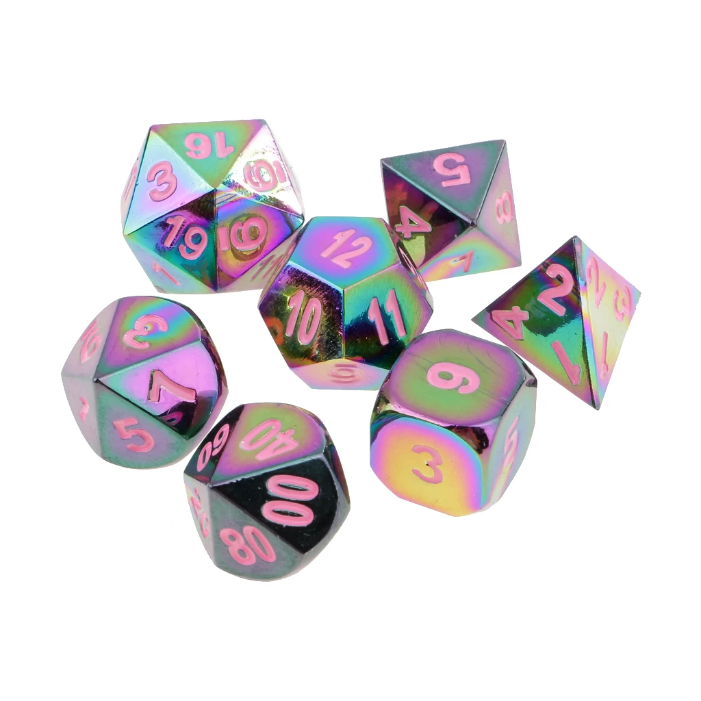 7pcs Rainbow Zinc Alloy Multi-sided D20 D12 D10 D8 D6 D4 Dices for Card Board Party Game Dungeons and Dragons MTG RPG Accessory