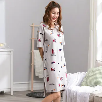 

Perfering Cotton NEW Women Nightgown Night Dress Loose Ladies Nightwear Spring Home Dress Nighty Korean Sleepwear