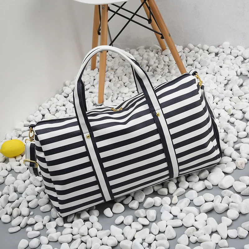 Модная дорожная сумка для багажа Женская водонепроницаемая сумка из ПВХ в полоску для путешествий на выходные XA789WB