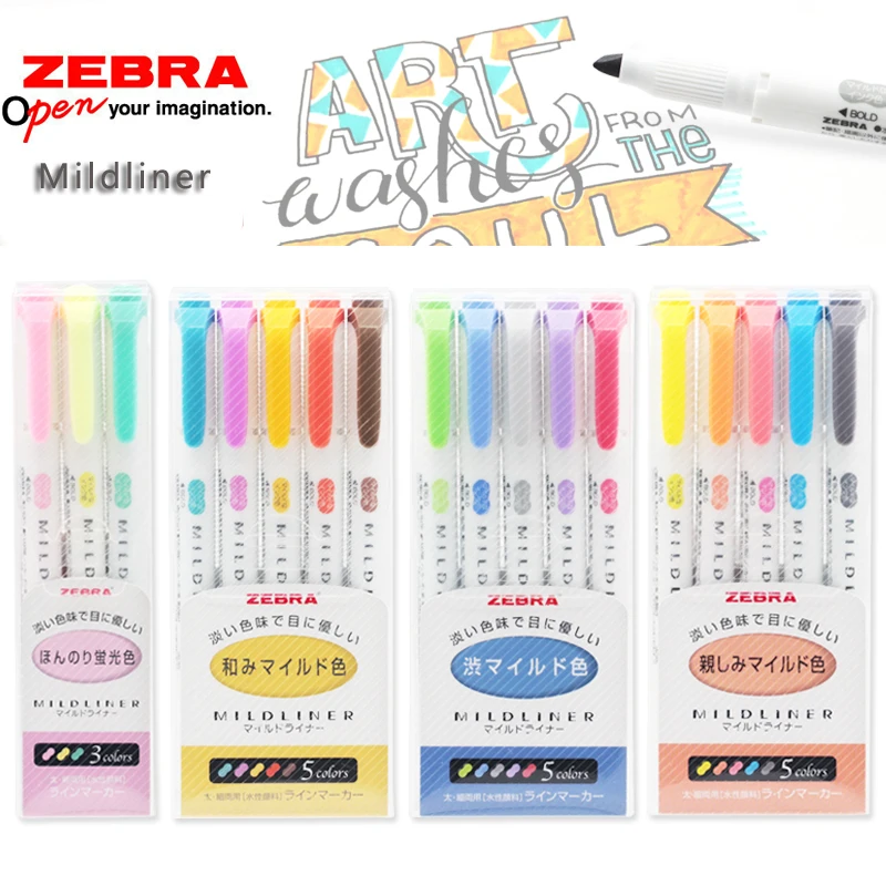 

5pcs/set Japan Zebra Mild Liner Double Headed Fluorescent pen Highlighter Pen Set Mark Pen School supplies Stationery