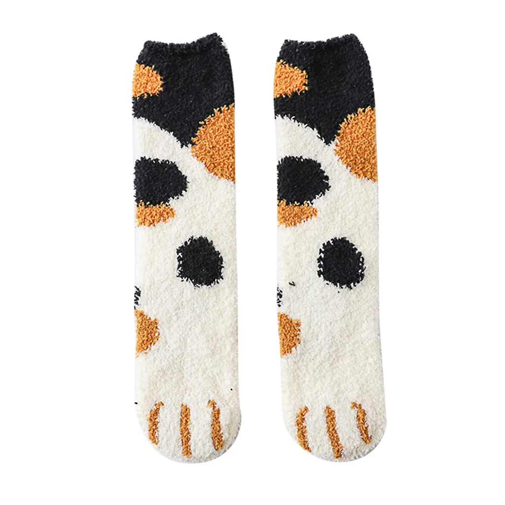 Winter Women Socks Cartoon Puppy Coral Fleece Floor Socks Lovely Thickening Cotton Middle Socks Keep Warm Socks Christmas Gifts - Цвет: White