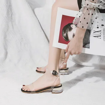 

CINESSD PVC Transparent Fashion Summer Shoes Woman Sandals 2020 New High Heels Square Sandals Female Chaussure Femme Women Shoes