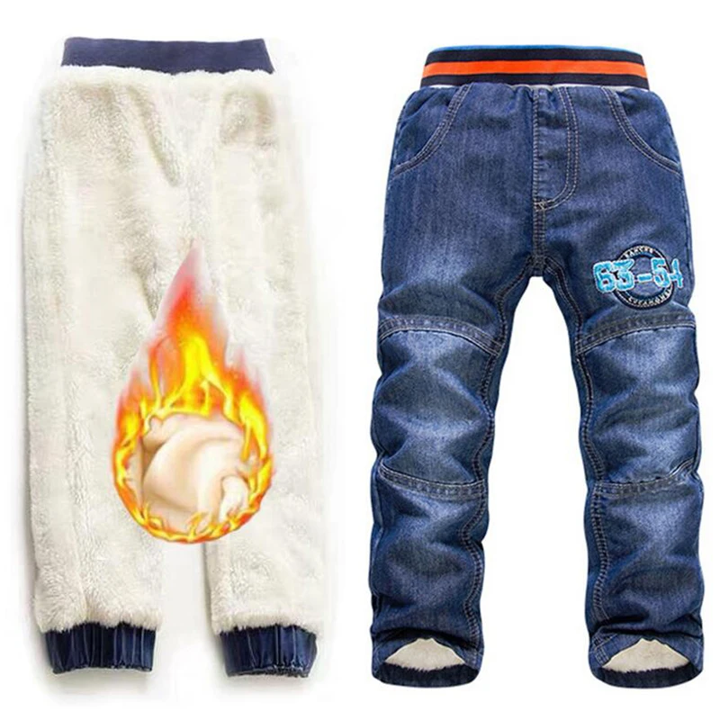 

2-7Yrs Baby Boy Girls Jeans Pants Winter Children Washed Denim Jeans Girls Brand Long Trousers Cascal Add Wool Warm Clothes