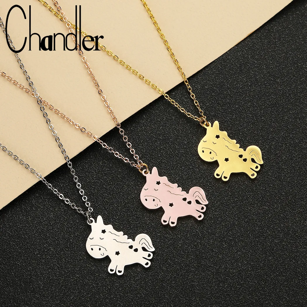 Chandler Stainless Steel Cartoon Unicorn Horse Necklace for Kids Girls Best Friends Forever Animal Collares Jewellery | Украшения и