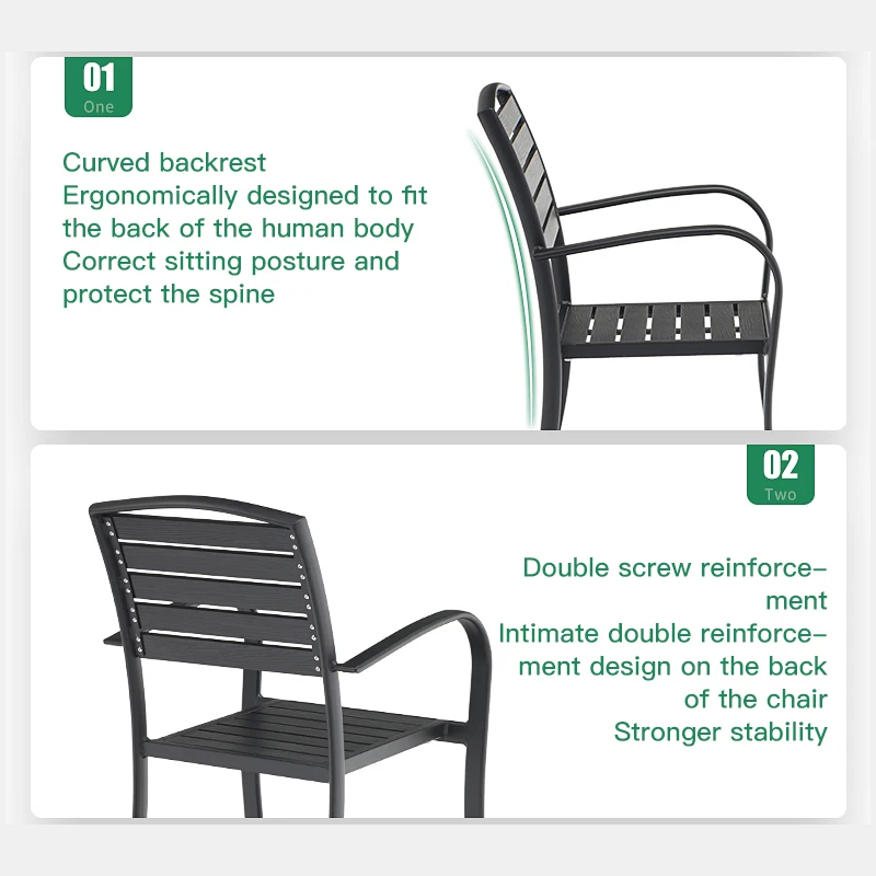 Modern Outdoor Aluminum Alloy Rectangle Round Garden Dining Table Industrial Style Back Chair Patio Terrace Rainproof Dining Set