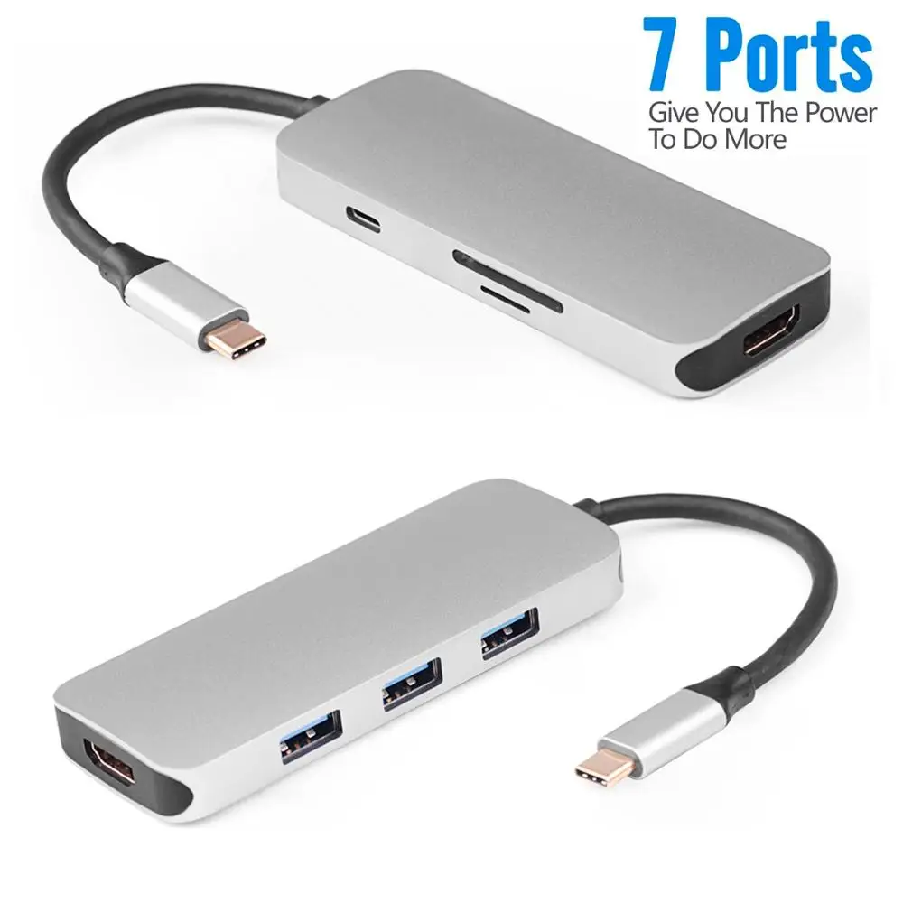 USB3.1hub на Переходник HDMI разветвитель type-c n7 в 1 конвертер usb c HDMI SD TF карта зарядный кабель для проектора монитора макбок