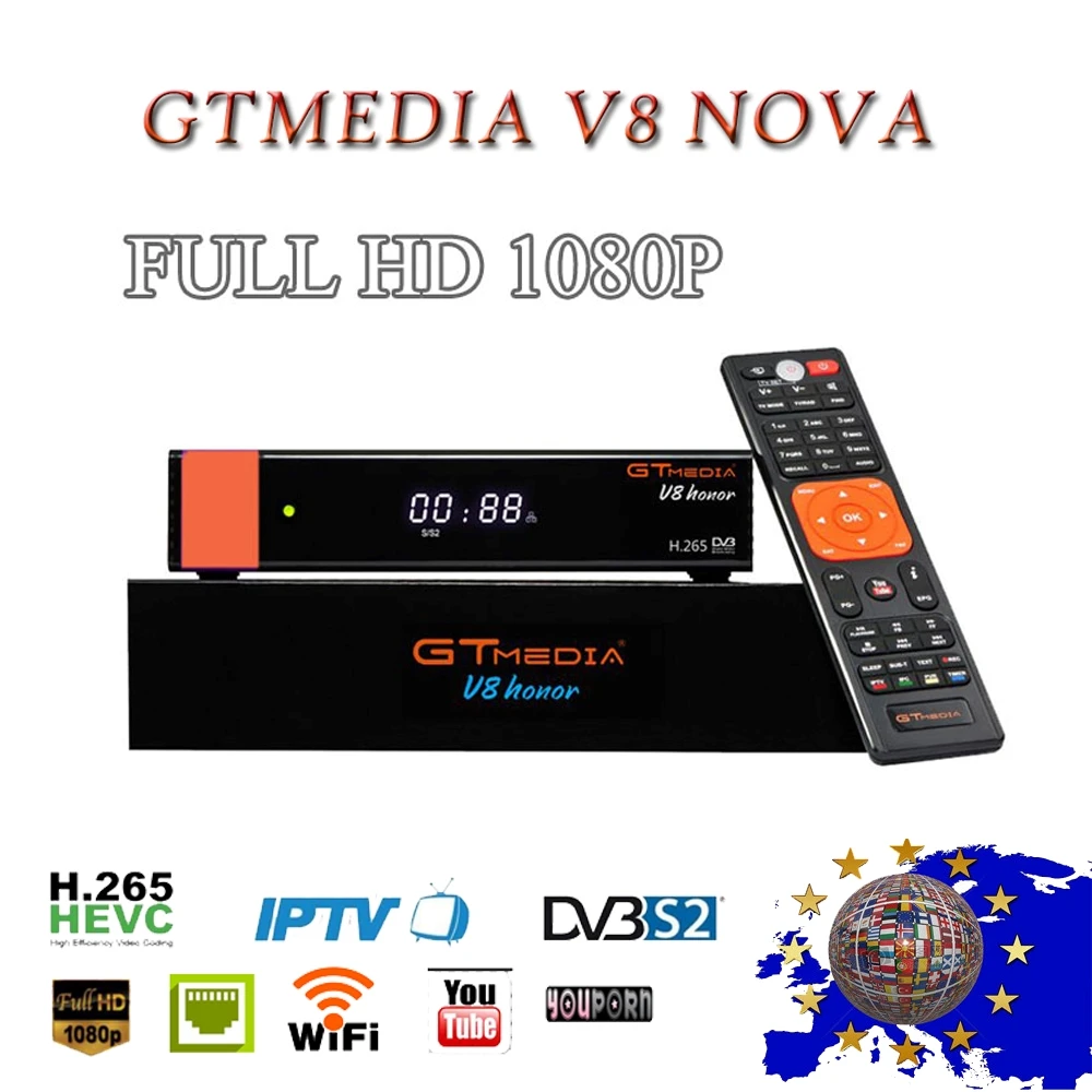 

1 year European free 6-line cccam GTMedia V8 Nova full HD satellite TV receiver built-in WIFI HDMI 1080P USB 2.0 decoder tv box