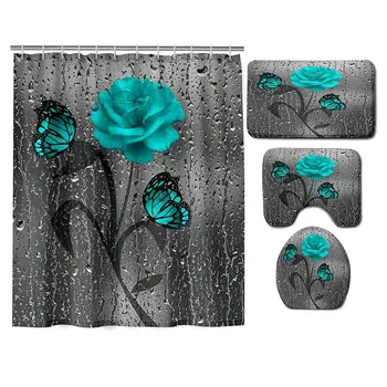 

Shower Curtains Fabric Waterproof Bathroom Curtain Set Toilet Cover Mat Non-Slip Carpet Home Decor Bathroom Accessories