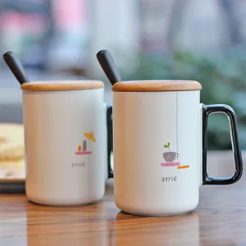 

Creative Simple Ceramic Mug Nordic Coffee Cups with Lid Scoop 380ml Large Capacity Household Milk Breakfast Mugs Office Tea Cups