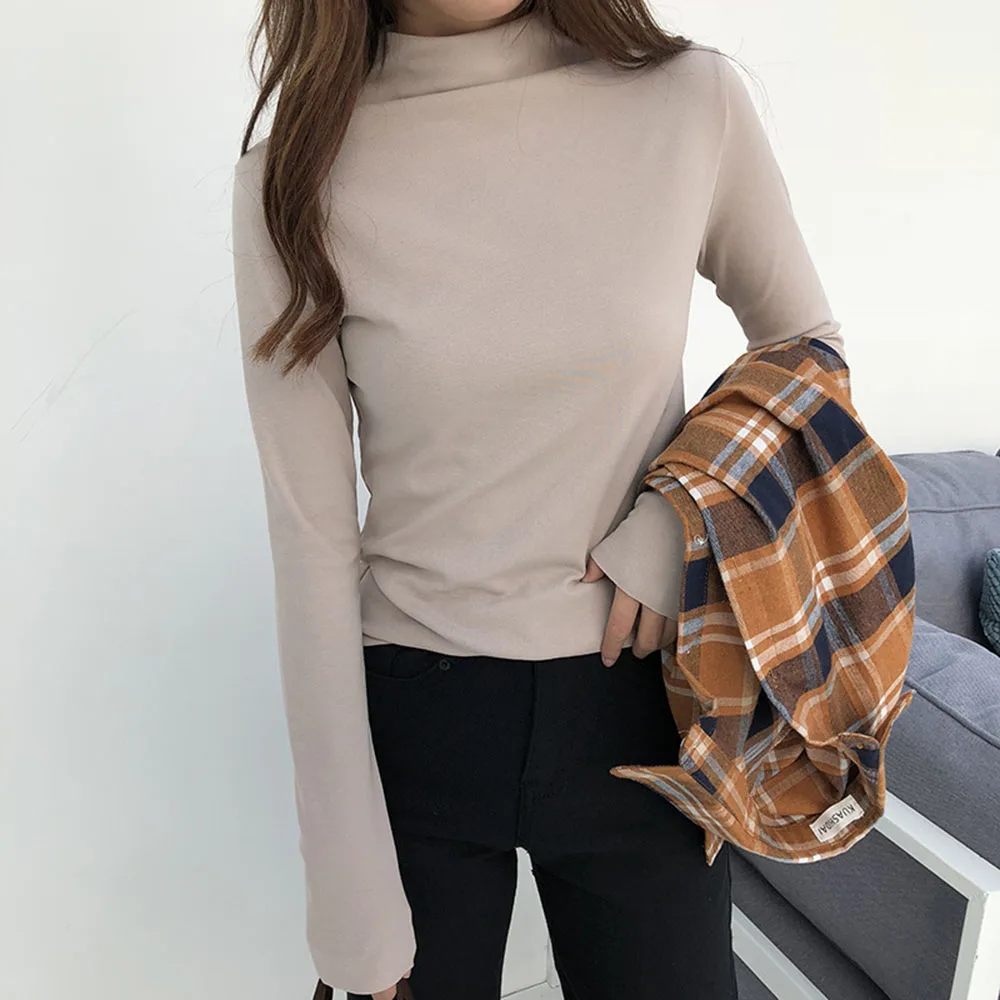 

2020 Spring Autumn New Half-high Neck Pullover Women's Slim Sweater Long-sleeved Bottoming Knit Sweater Casual Student Tops