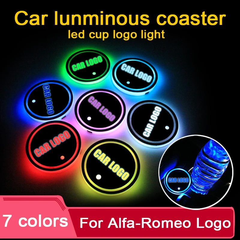 2 шт. Автомобильные светодиодные подставки под стаканы для Alfa Romeo logo светильник For