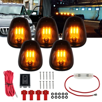 

5 pcs Cab Marker Lights Amber LED Cab Roof Top Marker Running Lights For Truck SUV 4x4 Black Smoked Lens Lamps