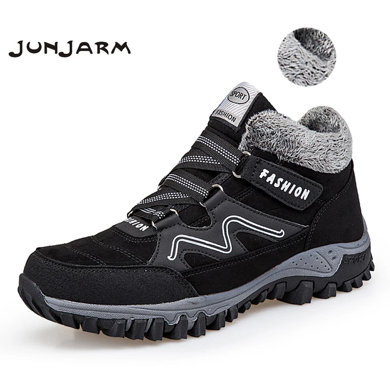 

JUNJARM New Men Boots Winter With Plush Waterproof Snow Boots Men Fur Warm Casual Ankle Work Safety Boots Comfort Men Sneakers
