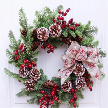 

50cm Christmas Pine Cone Wreath Ornament Door Decoration Artificial Handmade Garland For Home Decoration Garland