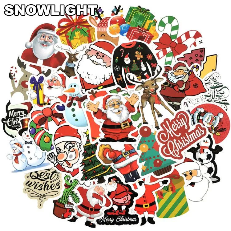 10/30/50pcs/pack Merry Christmas Santa Claus Snowman Cartoon Stickers For Luggage Guitar Laptop Children Toys Sticker For Kids