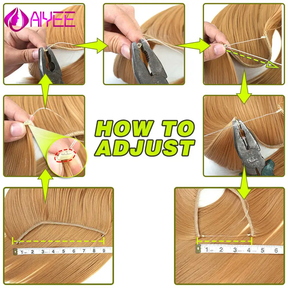 AIYEE 22 ''клип на проволоке рыбий линии волосы для наращивания невидимая проволока одна деталь для Омбре волос Синтетический шиньон-хвост