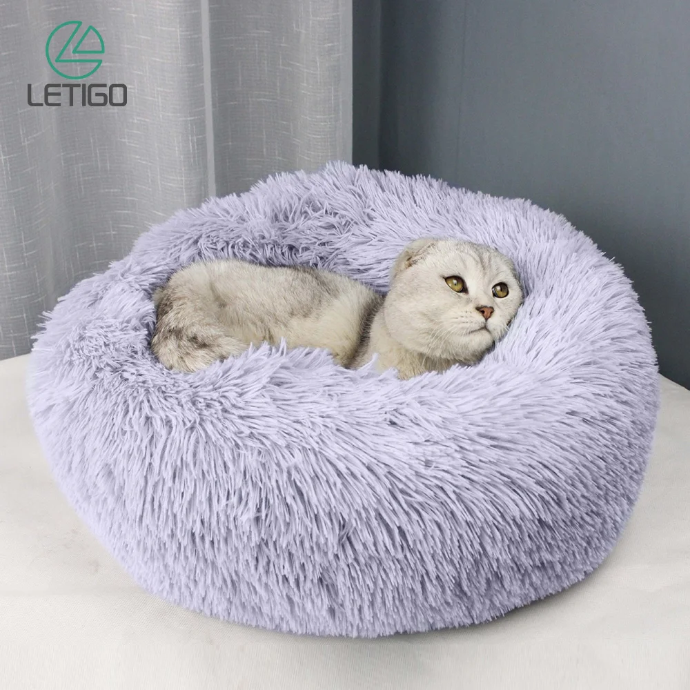 Длинная плюшевая круглая мягкая кровать для домашних животных, для маленьких собак, зимняя теплая кровать для кошек, спальный лежак, котенок, щенок, собачий коврик, принадлежности для кошек