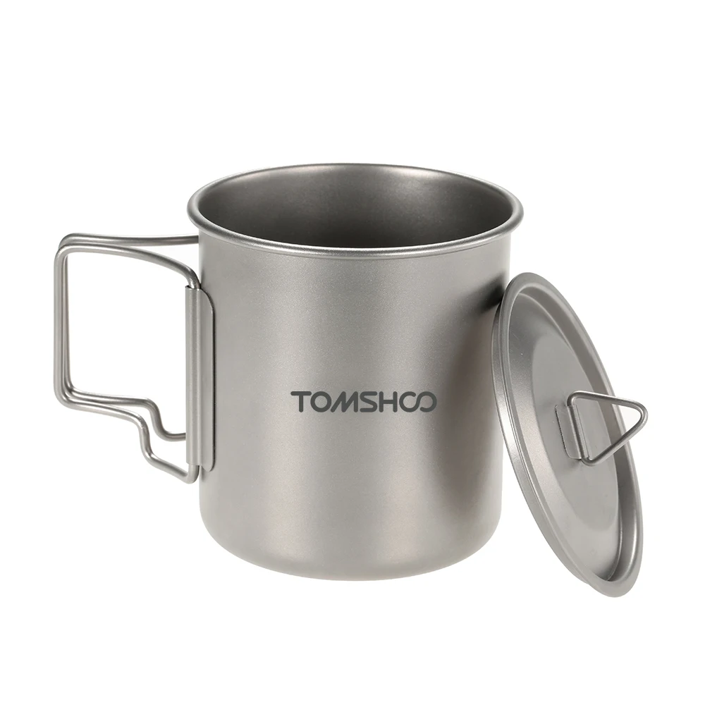 

TOMSHOO 420ml Titanium Water Cup Ultralight Picnic Camping Mug with Lid Folding Handles Camping Cookware