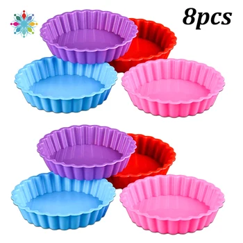 

8Pcs Silicone Tart Molds Mini Quiche Molds Non-Stick Round Fluted Flan Pan With Loose Bases Cake Mold Cake Tools TLS