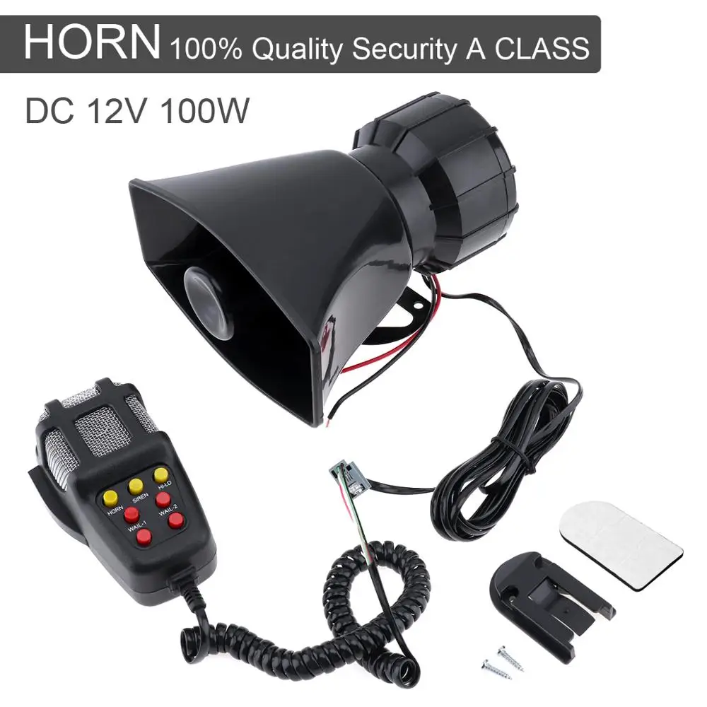  100W 12V 3/5/7 Sound Car Electronic Warning Siren Motorcycle Alarm Firemen Ambulance Loudspeaker wi