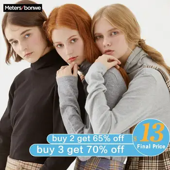

Metersbonwe Cotton Knitted Sweater Women Pullovers Turtleneck Autumn Winter Basic Women Sweaters Slim Fit 633328