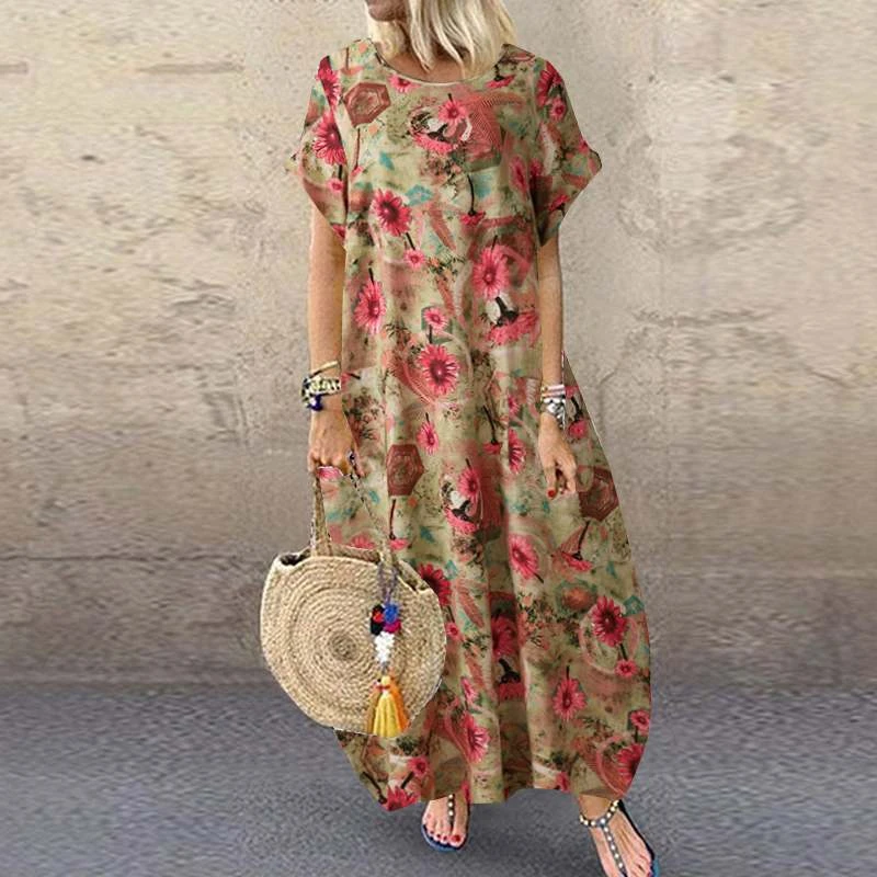 vintage print maxi dress