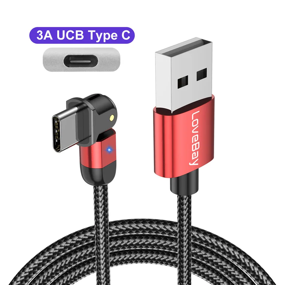 long iphone charger Lovebay 180º Rotation USB Cable Rotate Type C 3A Fast Charge Wire LED USB C Cable for Samsung Galaxy Huawei Xiaomi Mobile Phone fast charging cable for android Cables