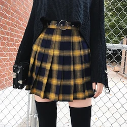 New Summer Harajuku Women Skirts Cute Yellow Black Red Pleated Skirt Fashion Punk Style High Waist Female Mini Short Skirt Mujer