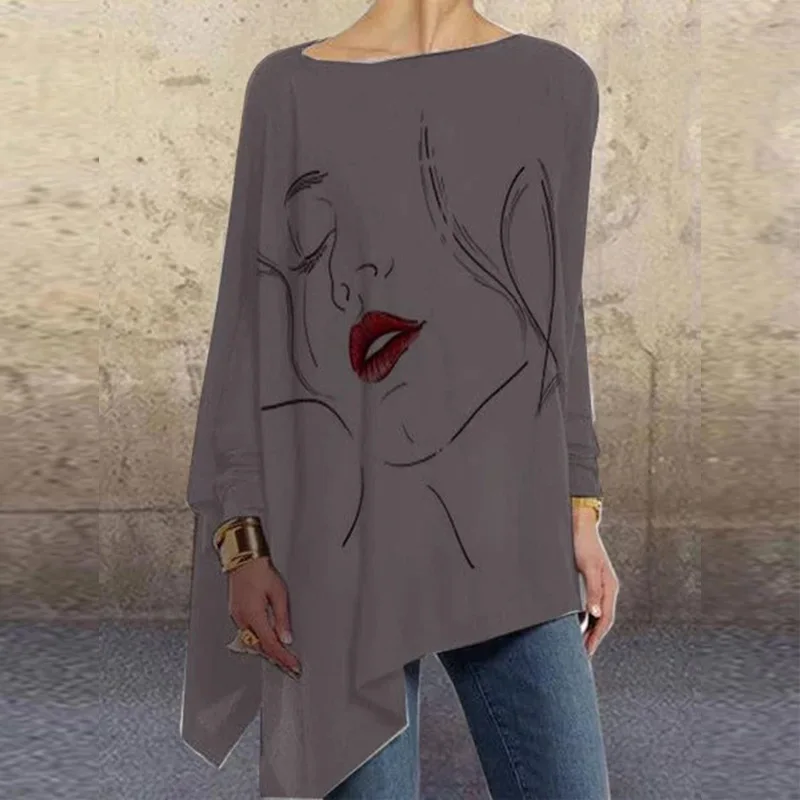 Women Irregular Face Eye Ptinted T Shirt Lady